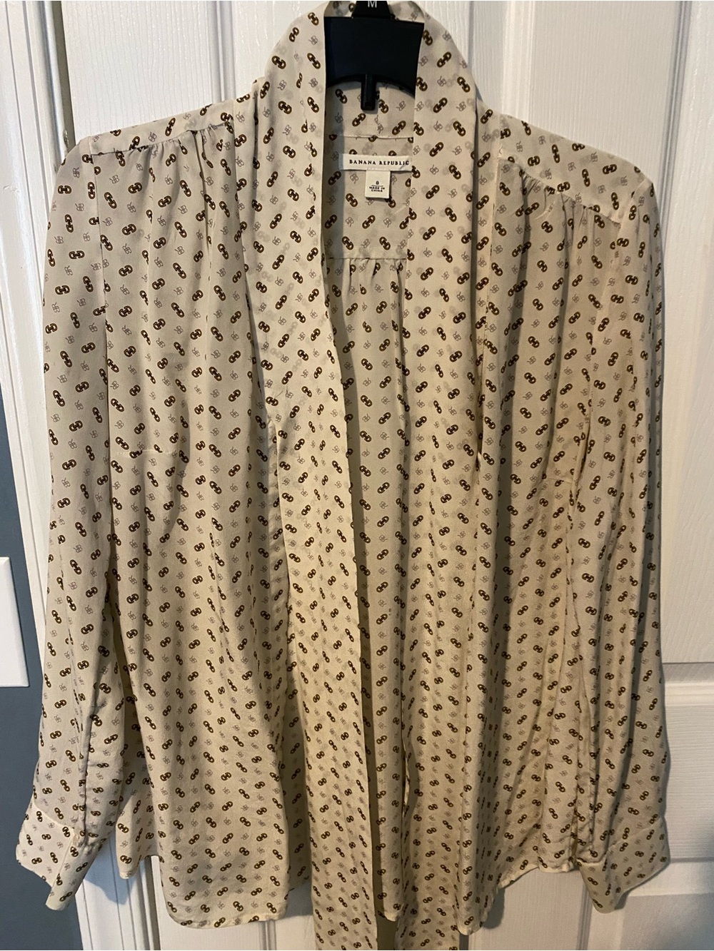 Banana Republic Cream Multi Color Blouse with Brown Micro Print